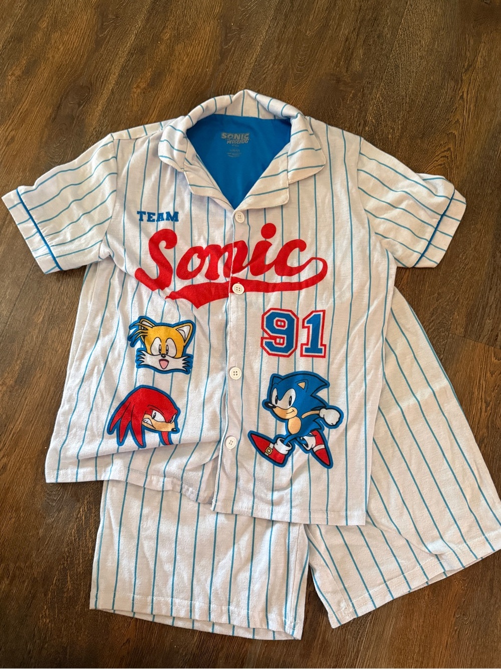 Sonic Team Baseball-Style Pajama Set - White & Blue with Red Accents